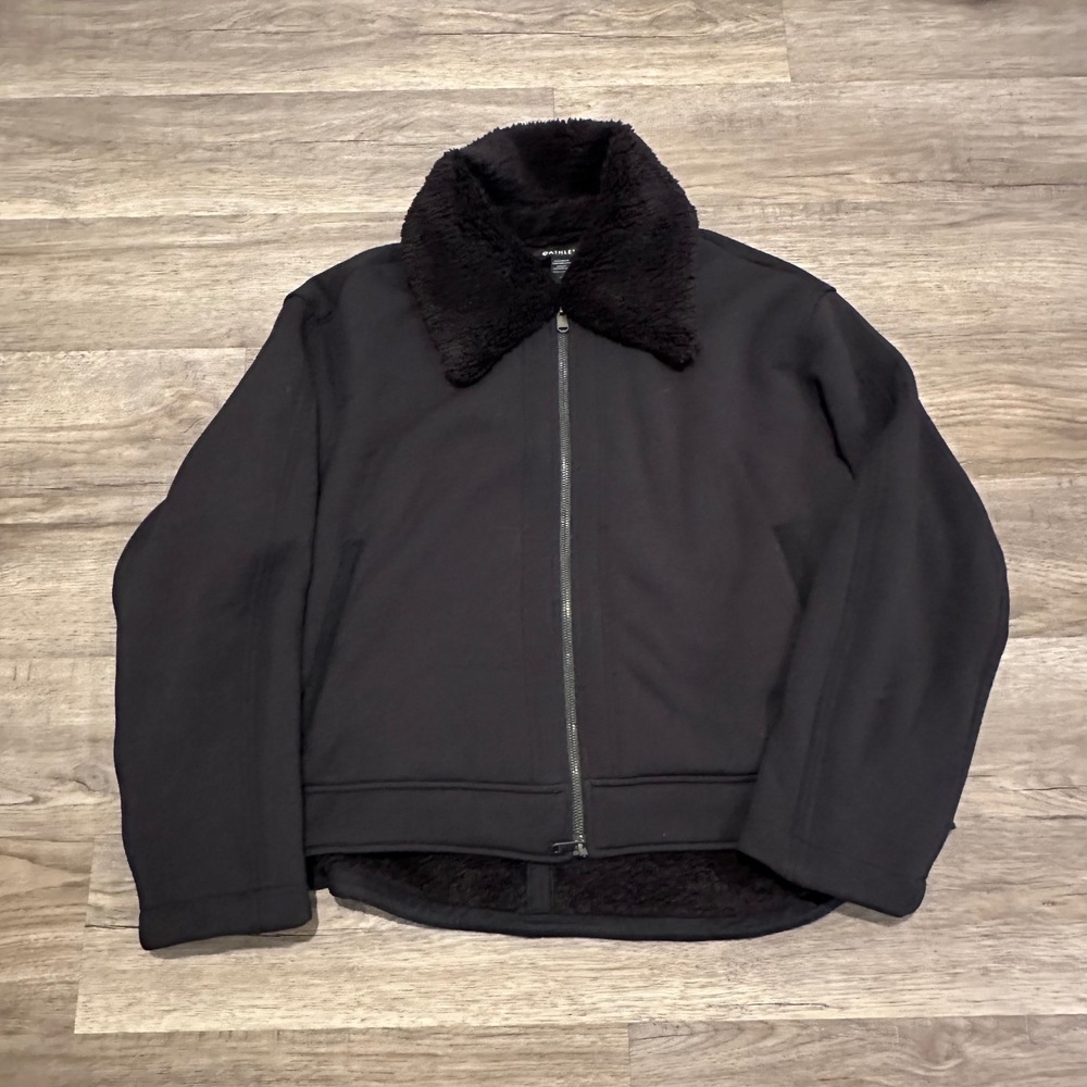 Athleta Black Faux Fur Lined Moto Jacket Full Zip Plus Size 1X